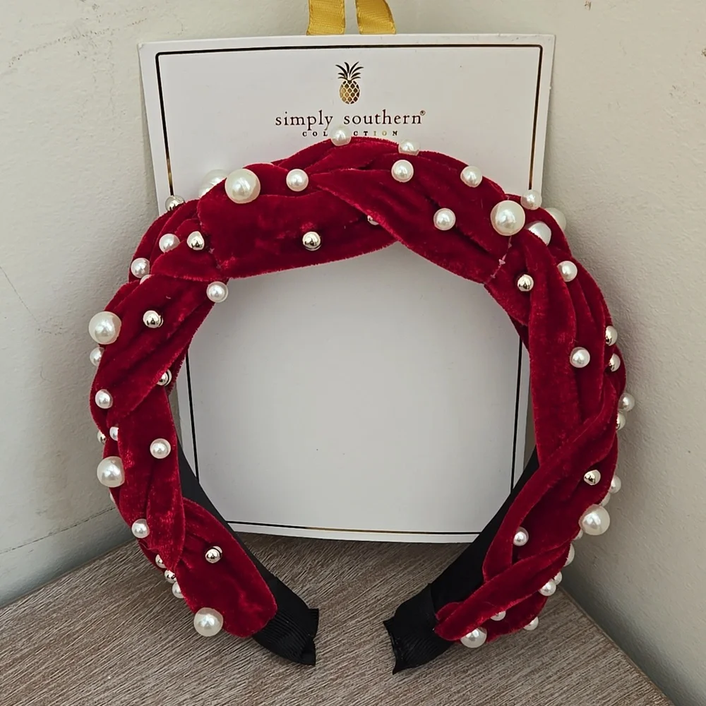 NWT Simply Southern Red Velvet Pearl Headband